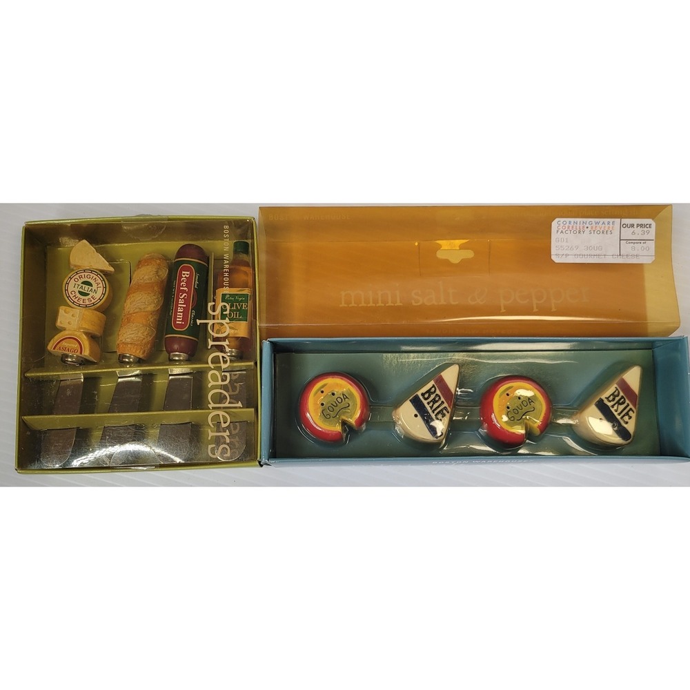 Boston Warehouse Cheese Spreaders Salt Pepper Set Charcuterie Brie Gouda New VTG - Picture 2 of 12